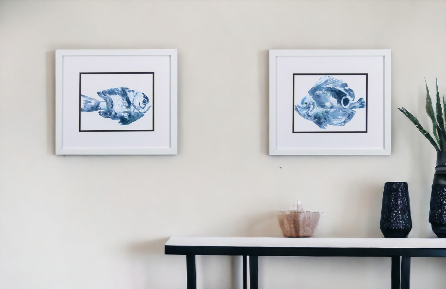 Set of Two 14" X 16" Blue Fish Wall Decor