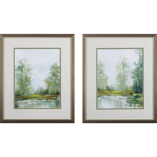 Set of Two Green Forest Landscapes Framed Wall Art