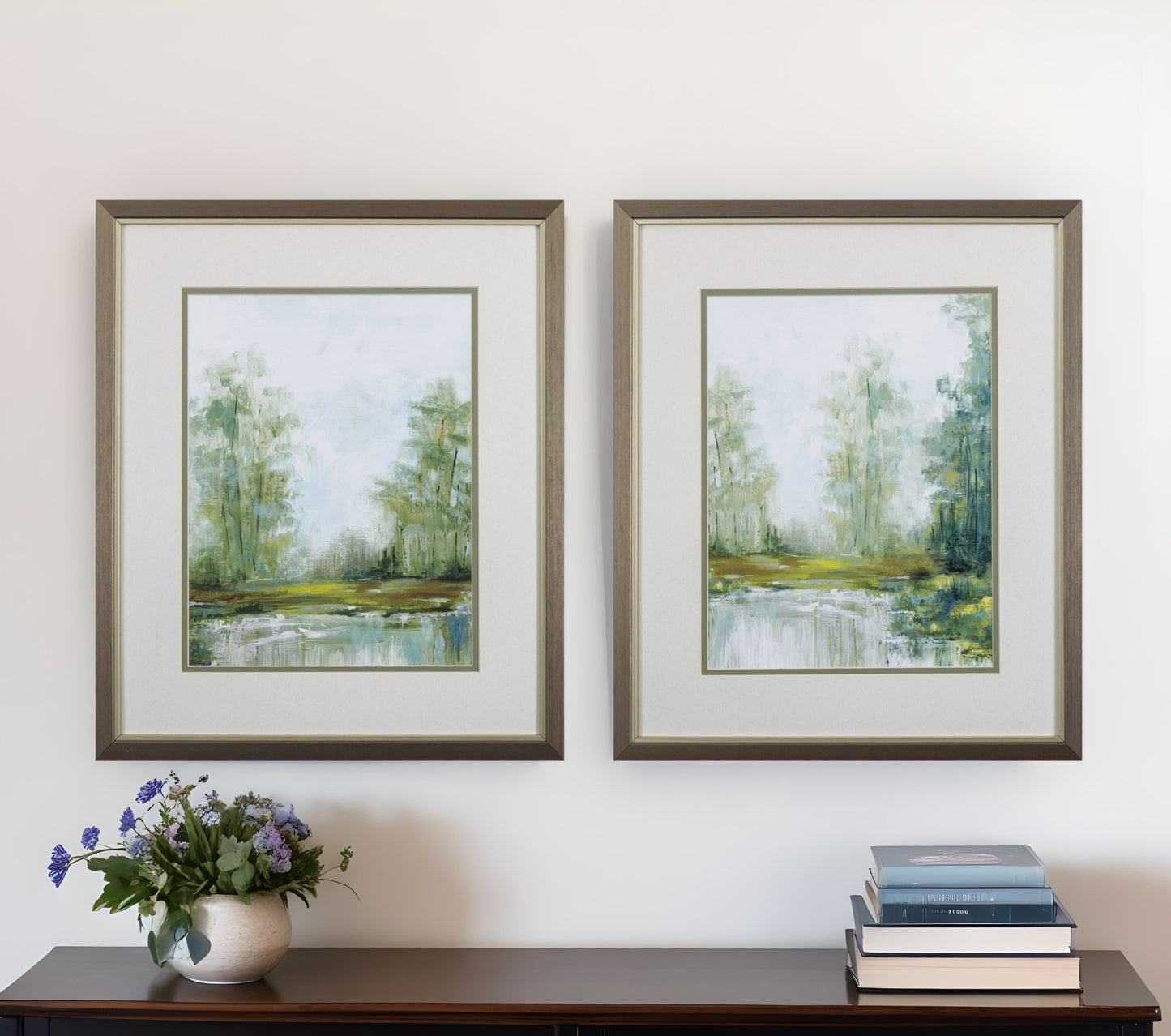 Set of Two Green Forest Landscapes Framed Wall Art