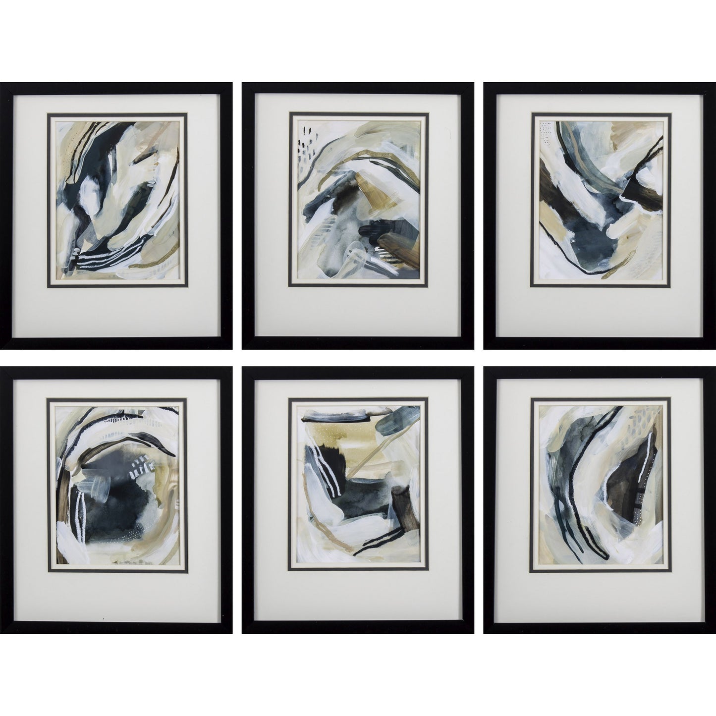 Set Of 6 Neutral Watercolor Abstract Framed Art