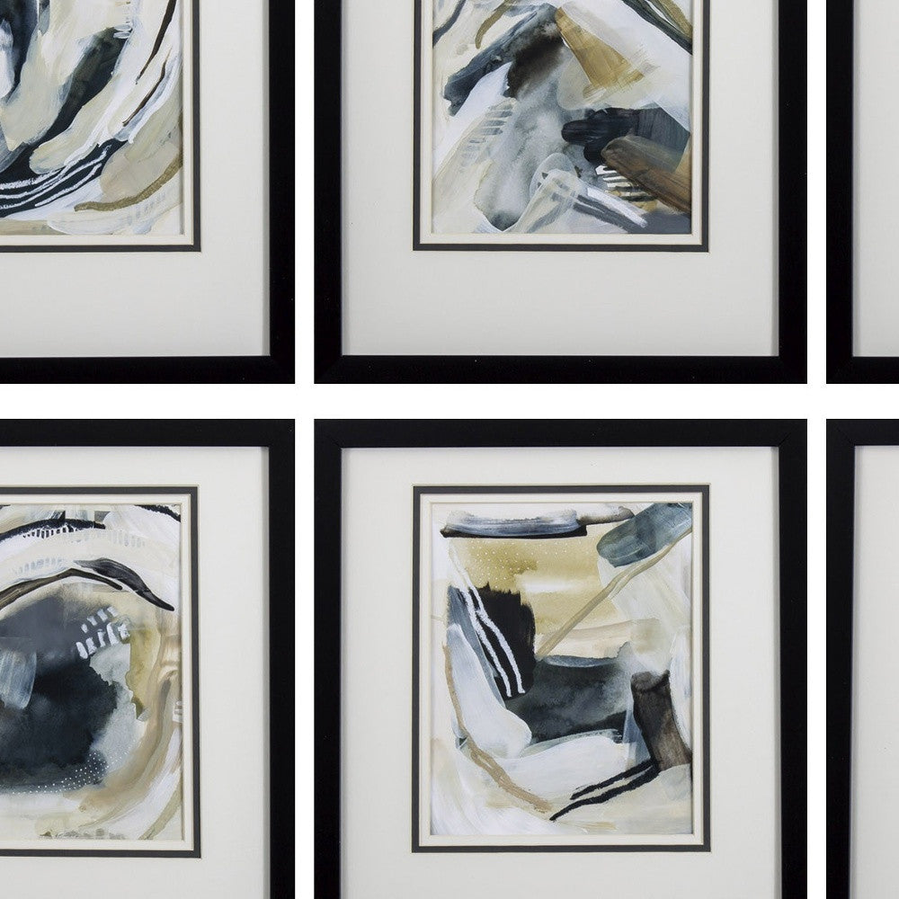 Set Of 6 Neutral Watercolor Abstract Framed Art