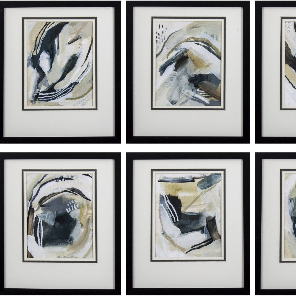 Set Of 6 Neutral Watercolor Abstract Framed Art