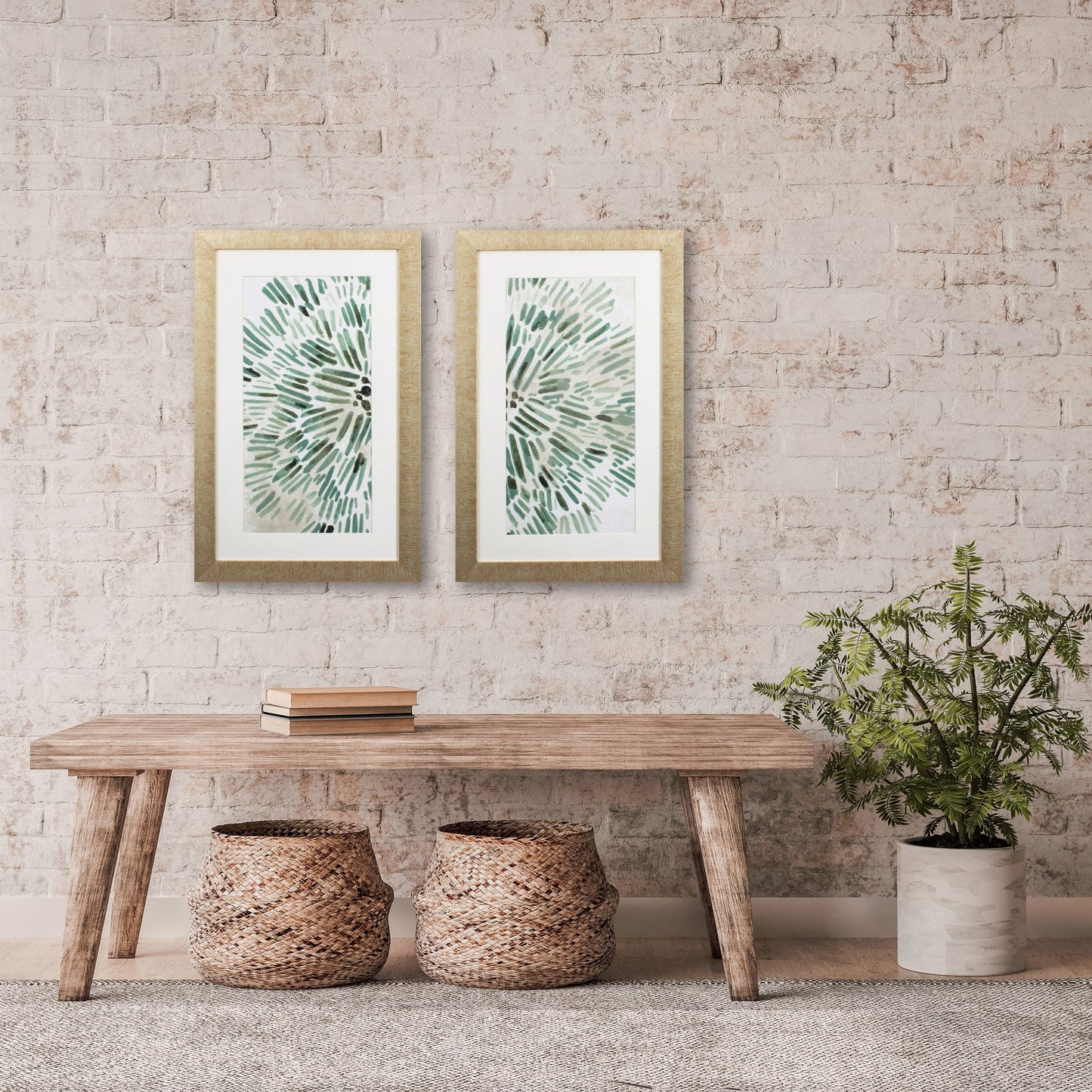 Set of Two Seafoam Green Watercolor Floral Wall Art