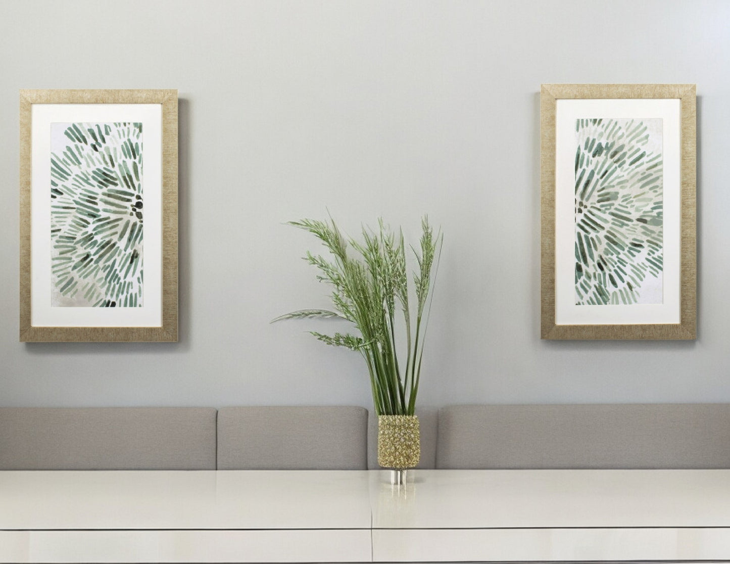 Set of Two Seafoam Green Watercolor Floral Wall Art