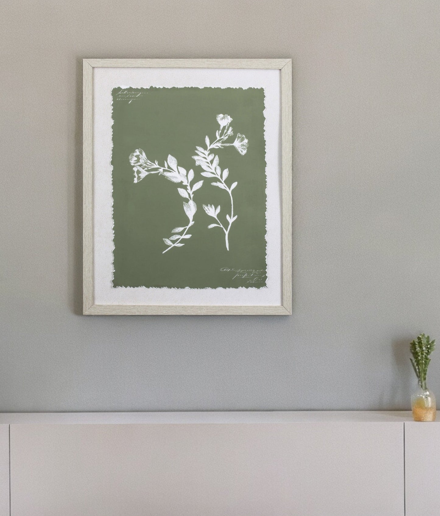 Moss Green and White Botanical Flowers 1 Wall Art