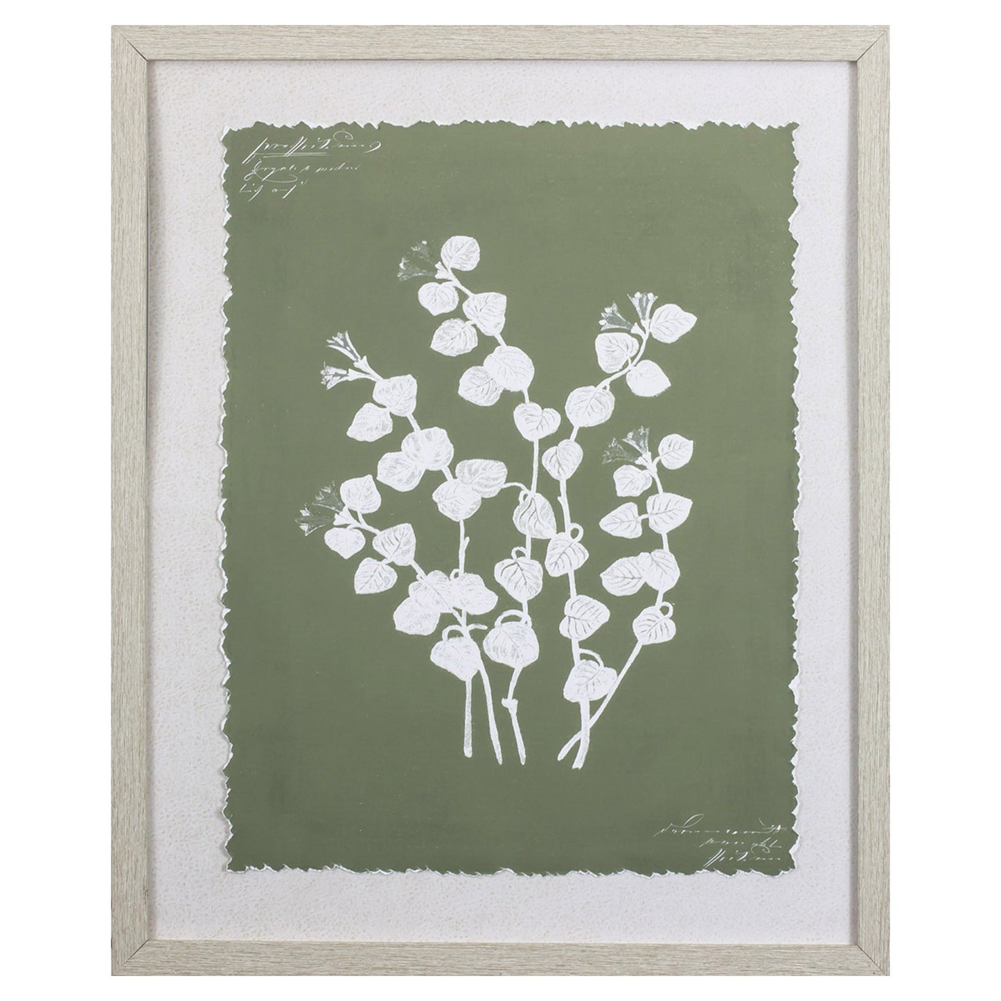 Moss Green and White Botanical Flowers 2 Wall Art