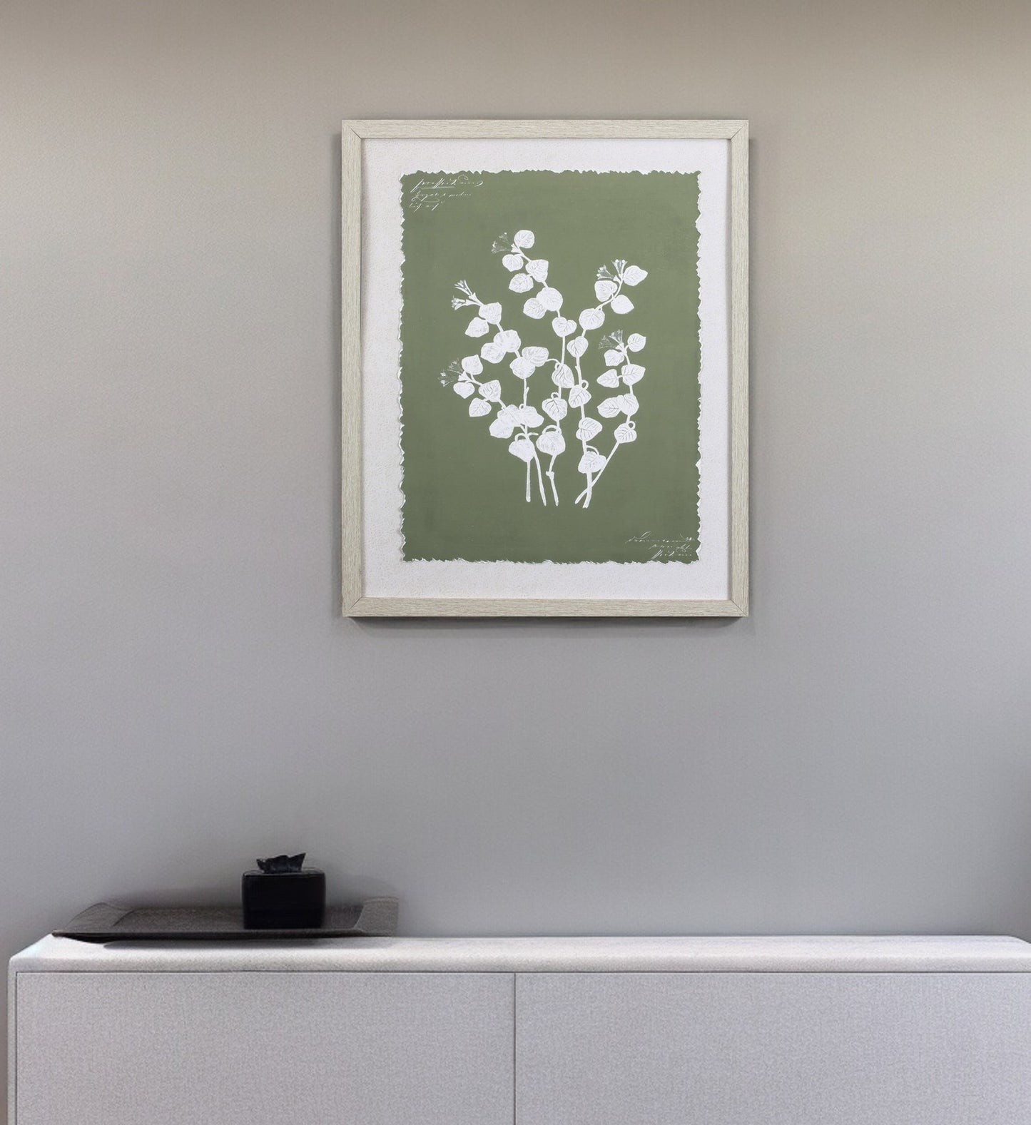 Moss Green and White Botanical Flowers 2 Wall Art