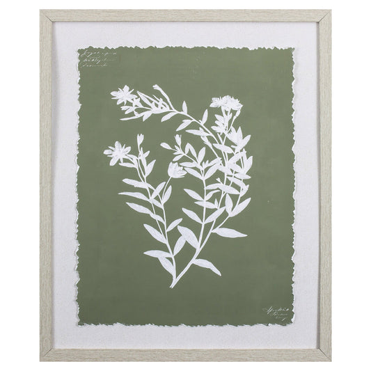 Moss Green and White Botanical Flowers 3 Wall Art