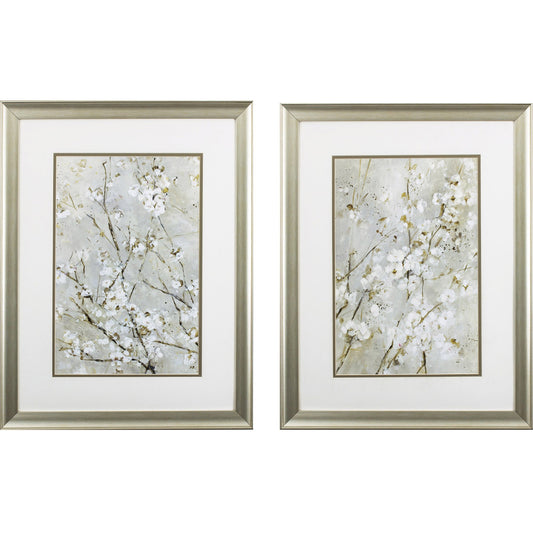 Set of Two Small White Flowers Wall Art