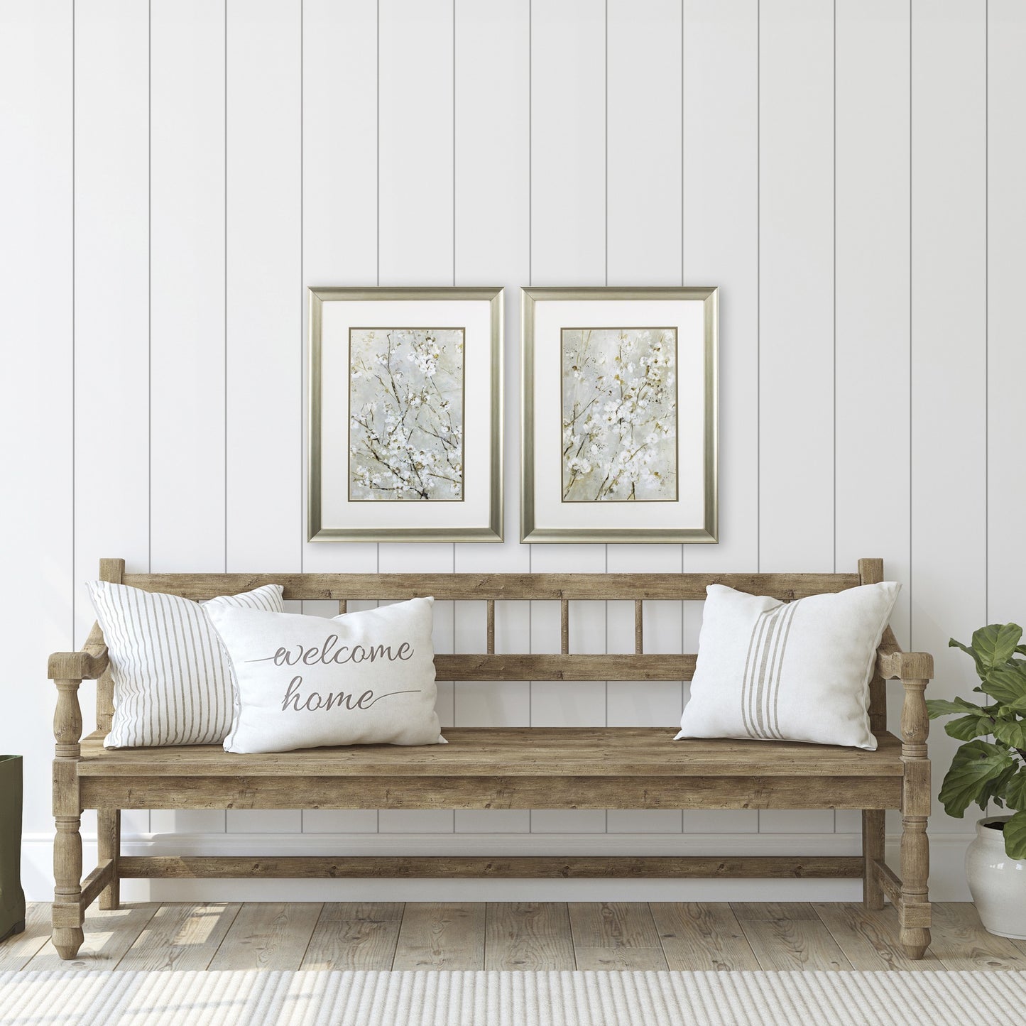 Set of Two Small White Flowers Wall Art