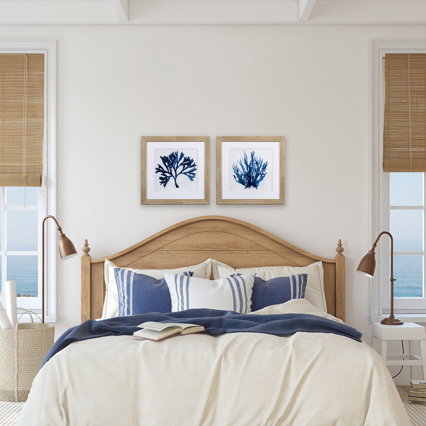 Set of Two Navy Underwater Coral Watercolor Wall Art