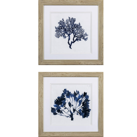 Set of Two Deep Blue Sea Coral Watercolor Wall Art