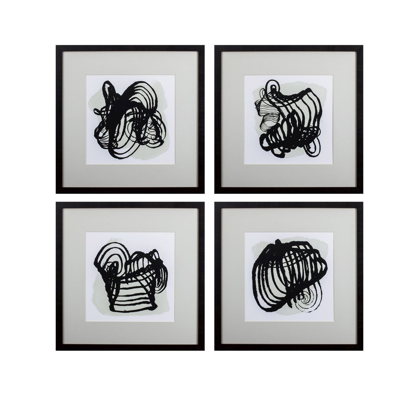 Set of Four Black Abstract Swirls Wall Art