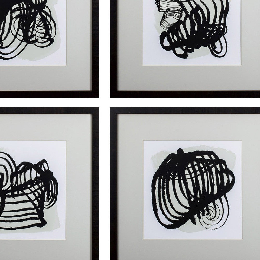 Set of Four Black Abstract Swirls Wall Art