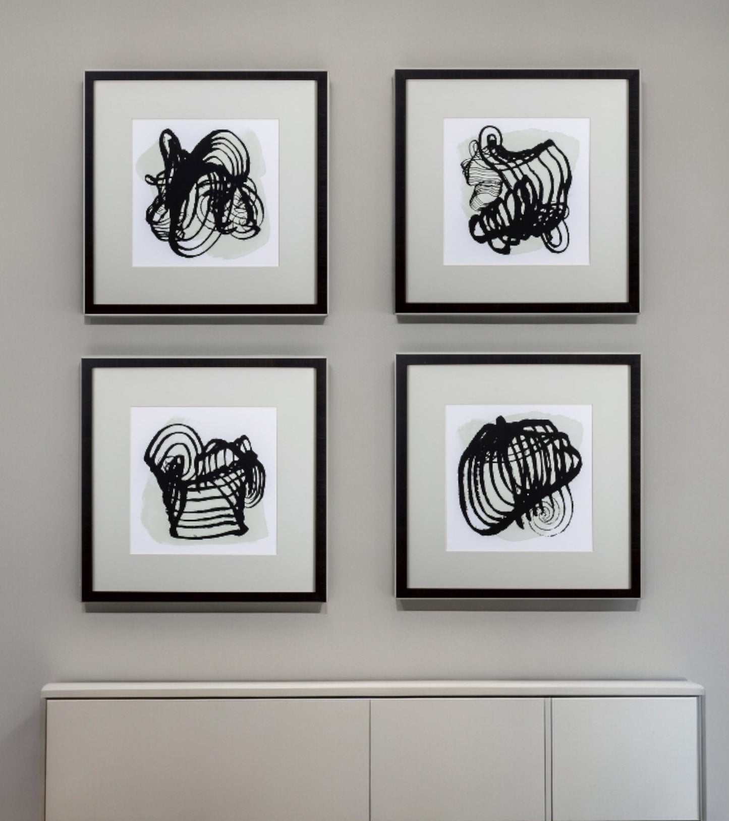 Set of Four Black Abstract Swirls Wall Art