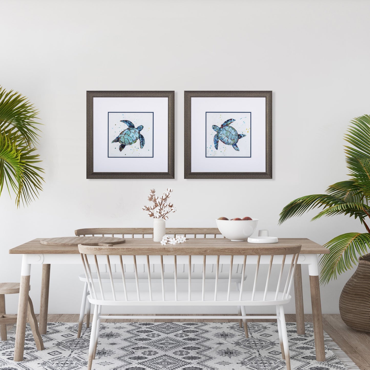 Set of Two Aqua Sea Turtles Wall Art