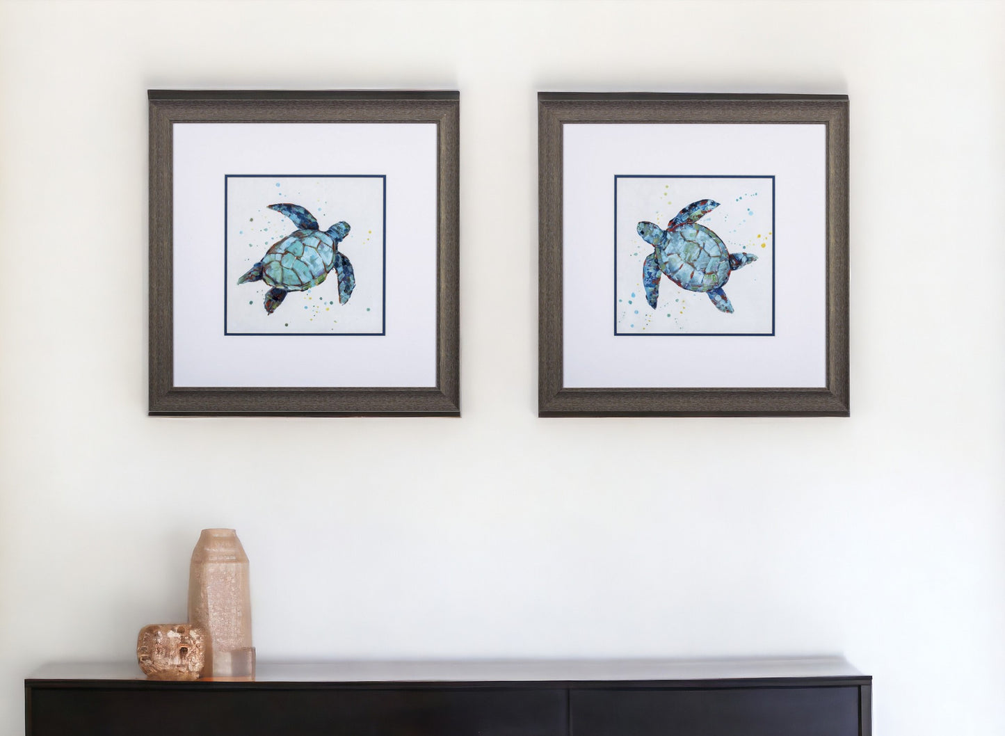 Set of Two Aqua Sea Turtles Wall Art