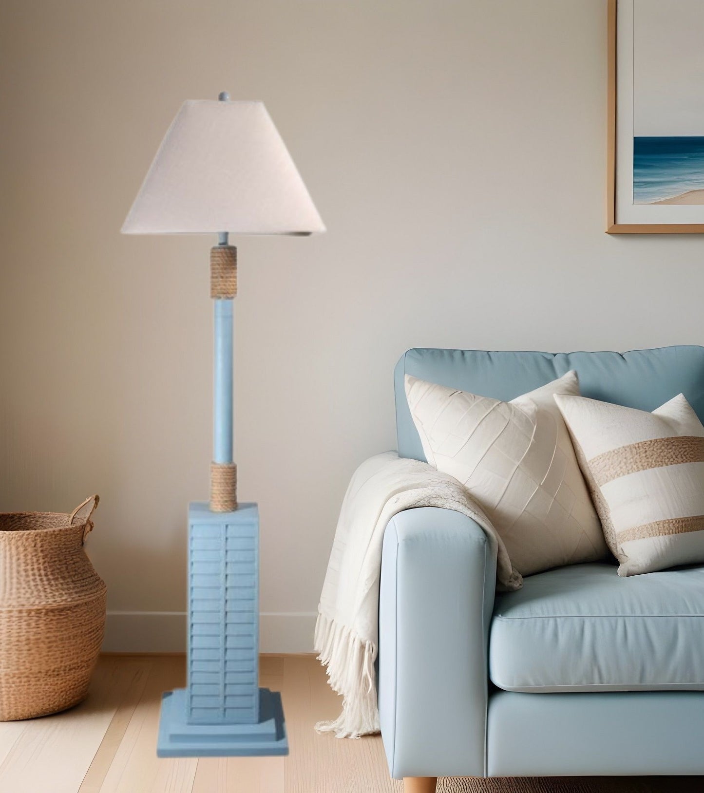 Aqua Blue and Nautical Rope Floor Lamp