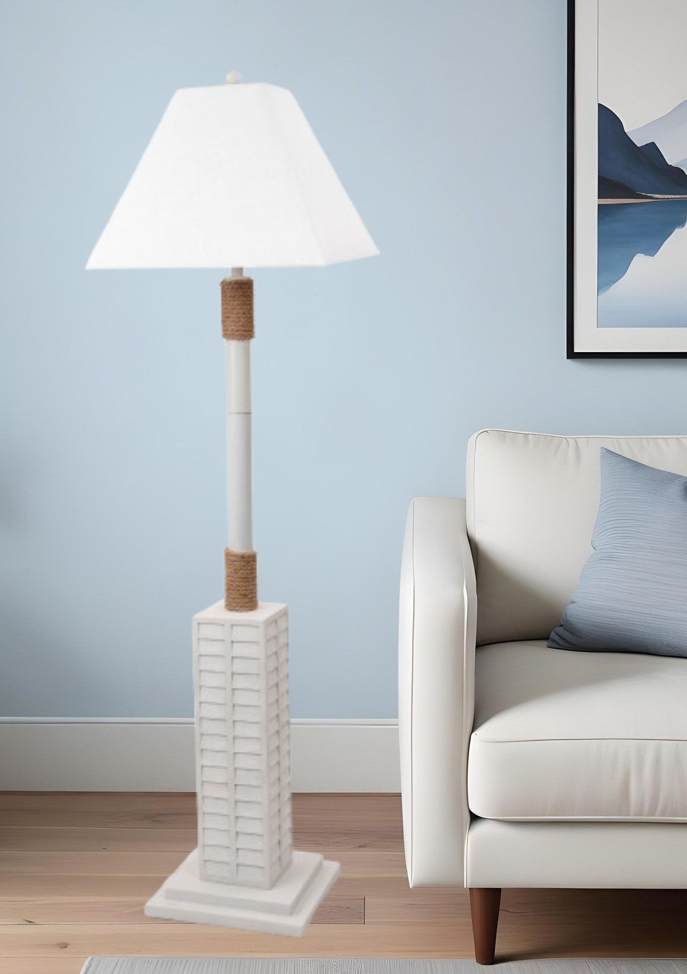 Bright White and Nautical Rope Floor Lamp