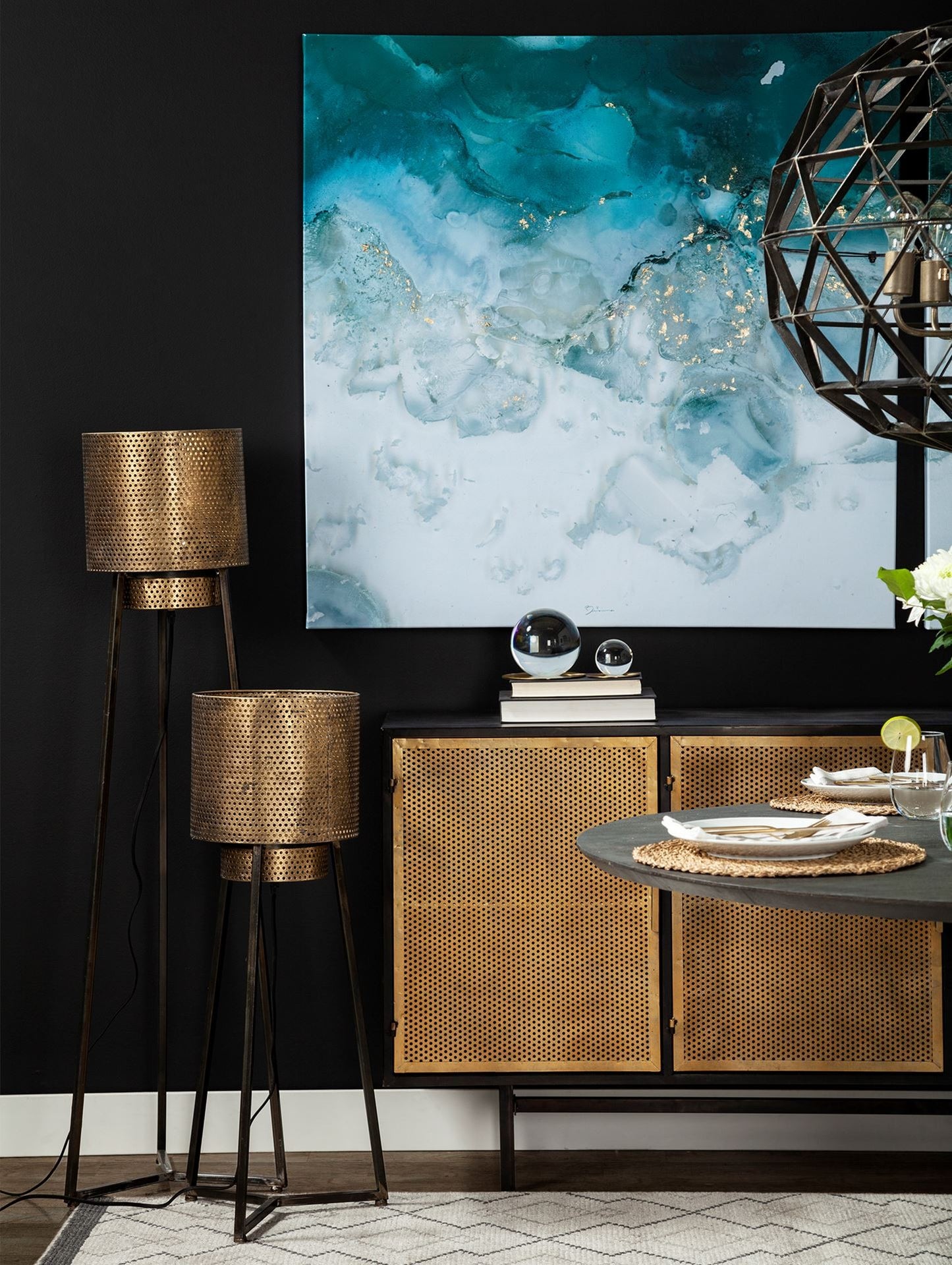 Gold Textured Tripod Floor Lamp