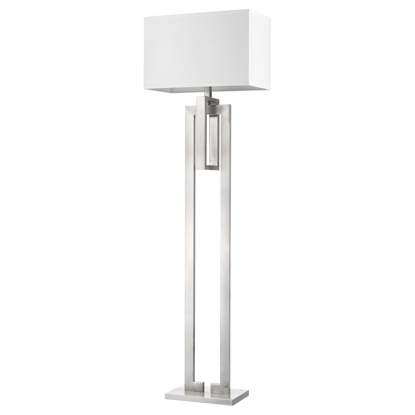 64" Nickel Traditional Shaped Floor Lamp With White Rectangular Shade