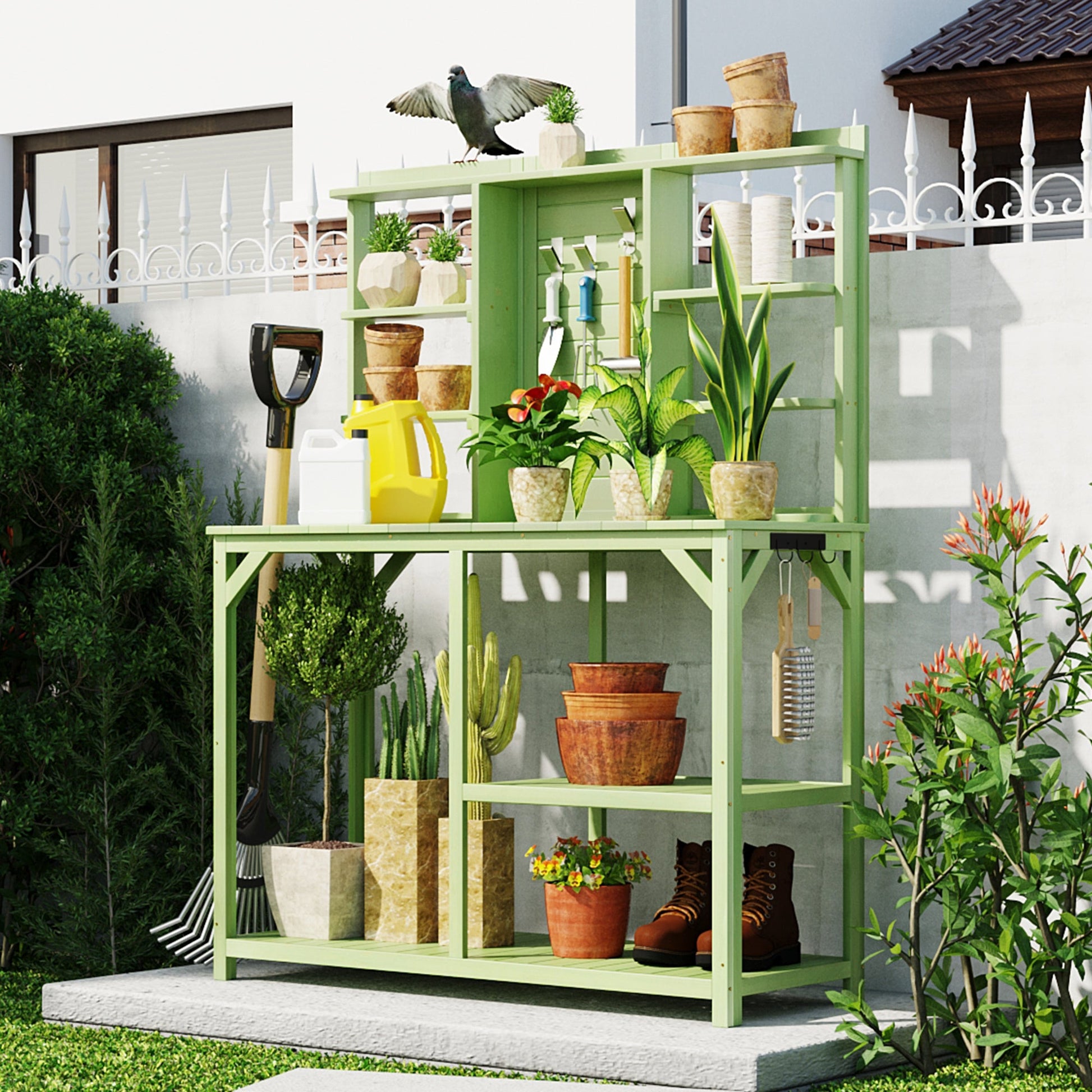 TOPMAX 64.6" Large Outdoor Potting Bench (Green)-0