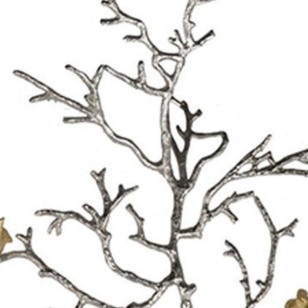 Modern 44" Silver Branch and Golden Birds Wall Art