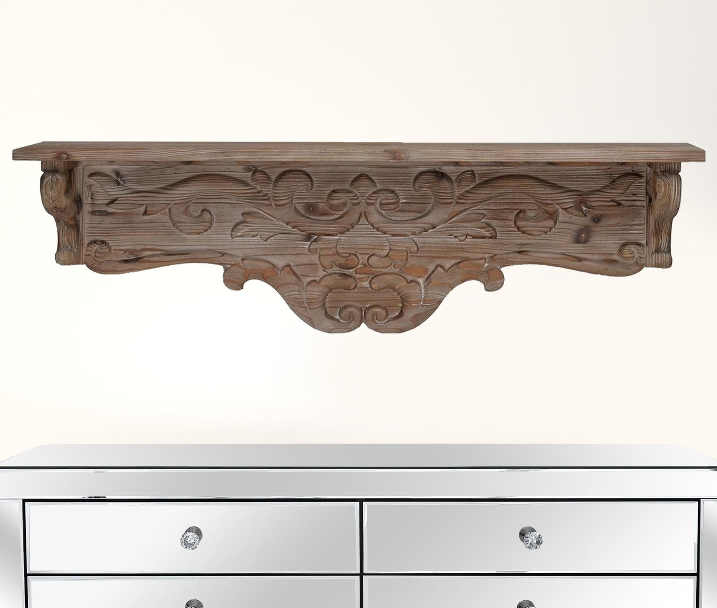 Charming Carved Floral Scroll Wooden Wall Shelf