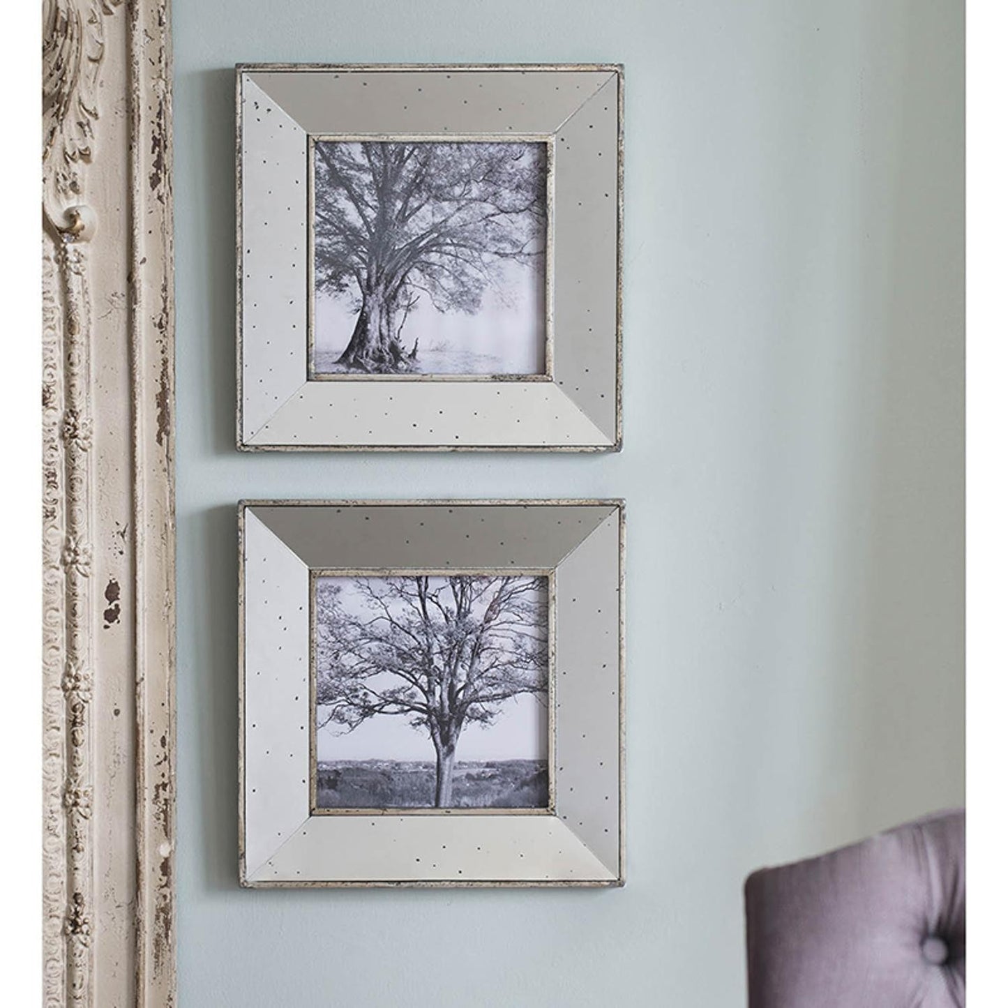 Set of 2 Vintage Style Mirrored Square Picture Frames