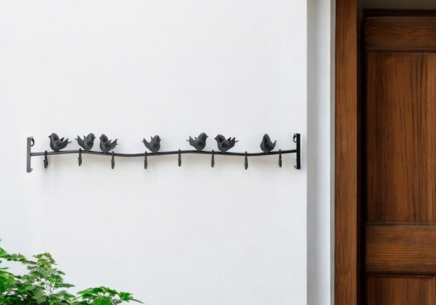 Modern Black Birds Eight Hook Wall Coat Hanger