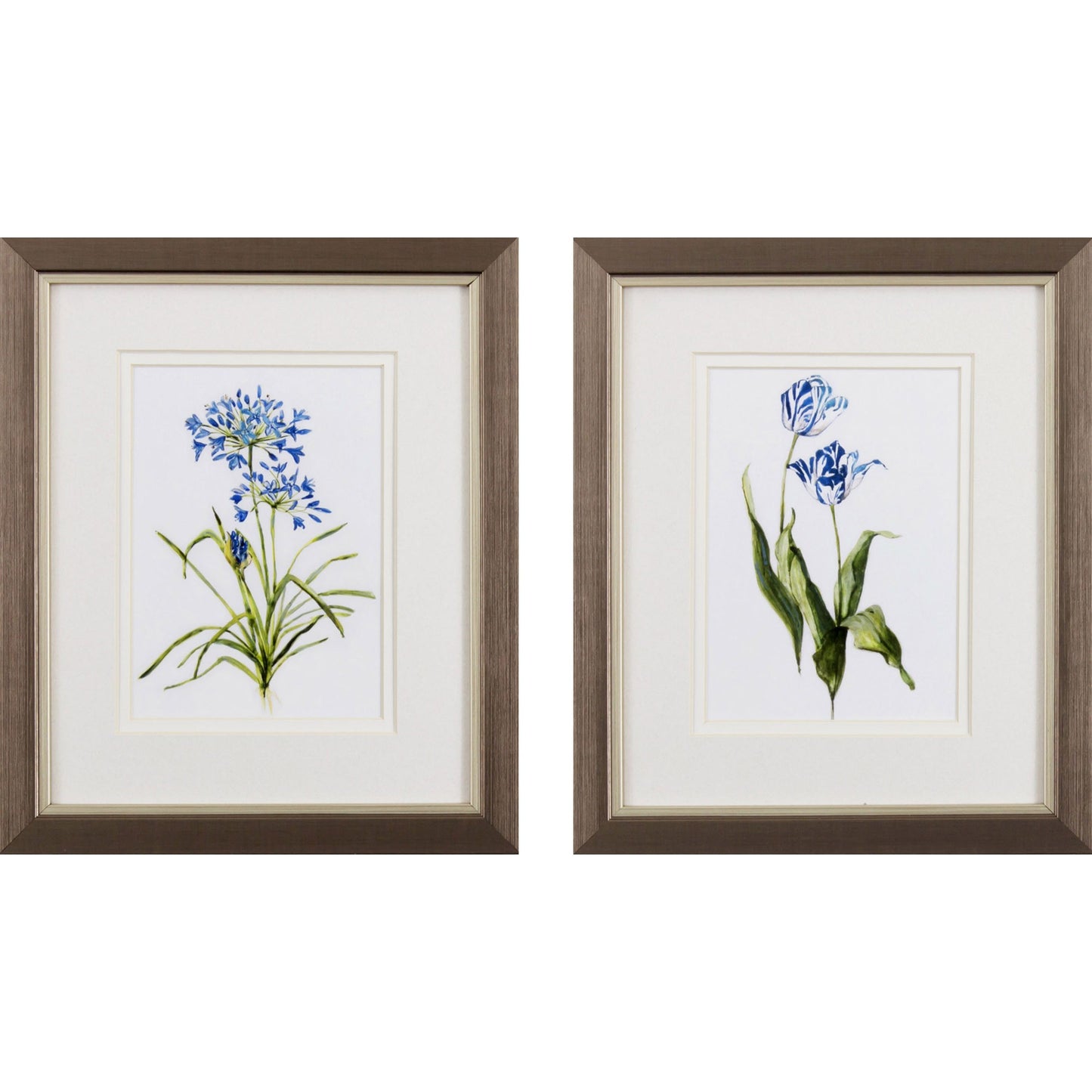 Set of Two Watercolor Dark Blue Flowers Wall Art