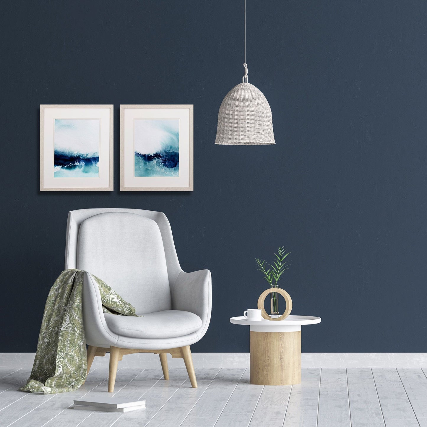 Set of Two Ocean Wave Watercolor Wall Art