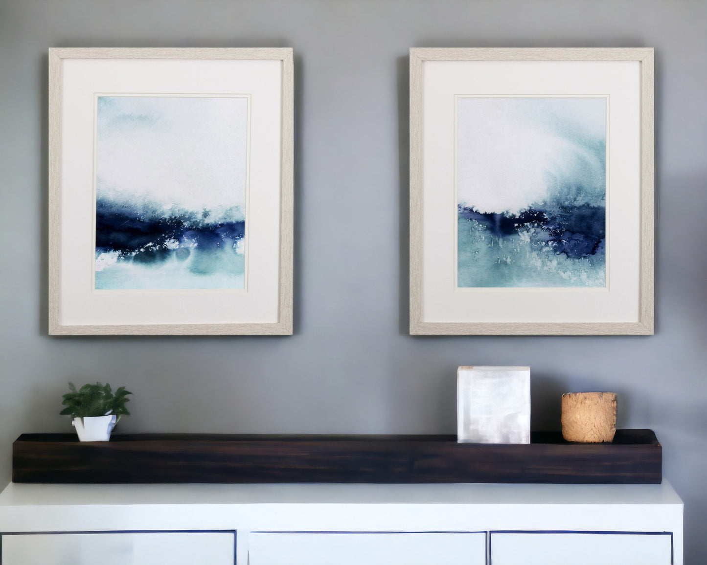 Set of Two Ocean Wave Watercolor Wall Art