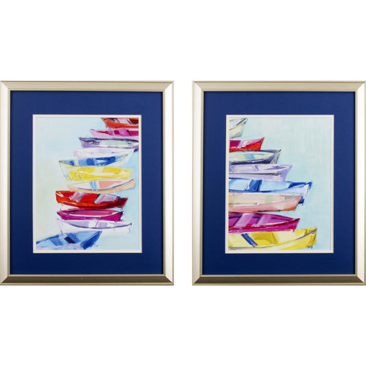 Set of Two Vibrant Boats Watercolor Wall Art