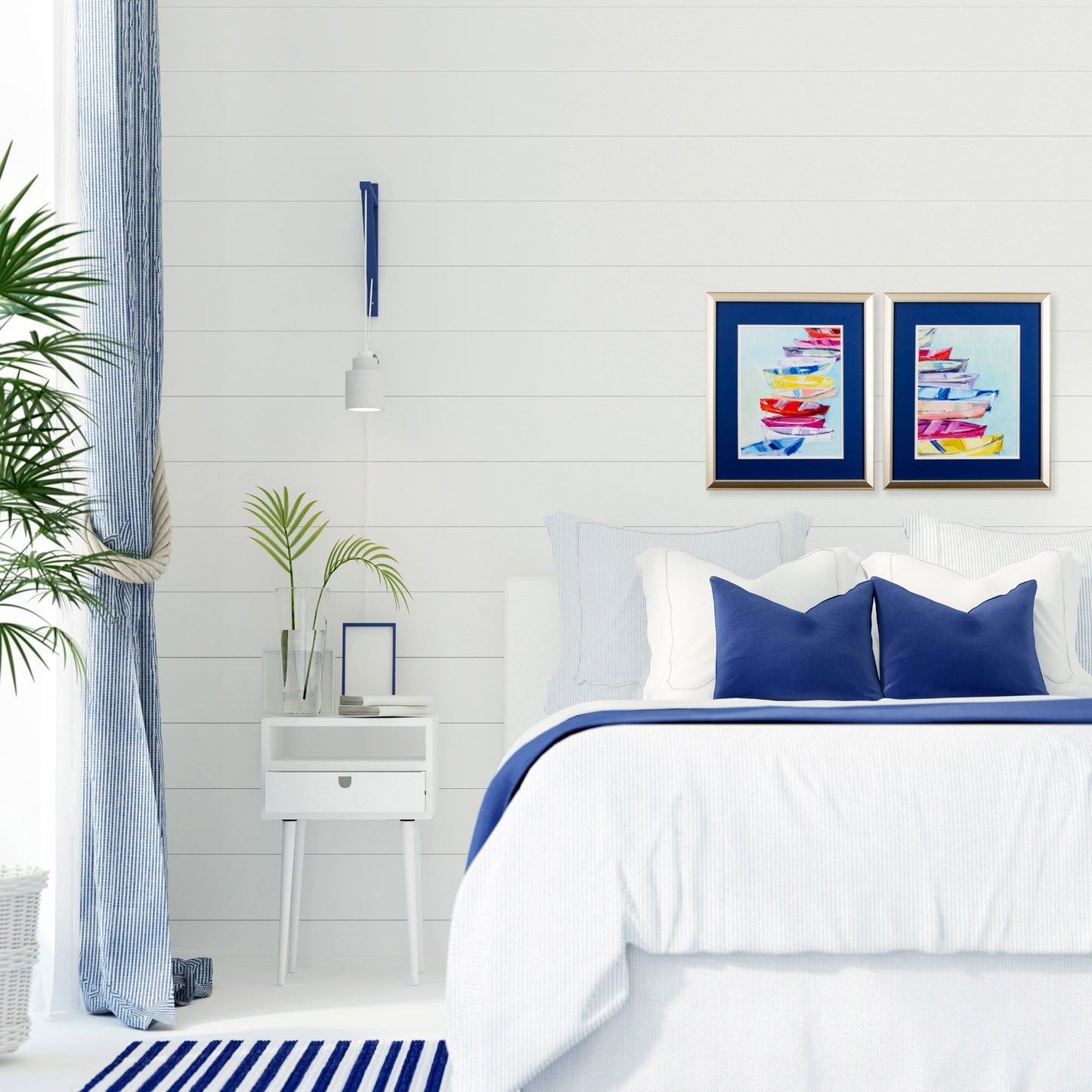 Set of Two Vibrant Boats Watercolor Wall Art