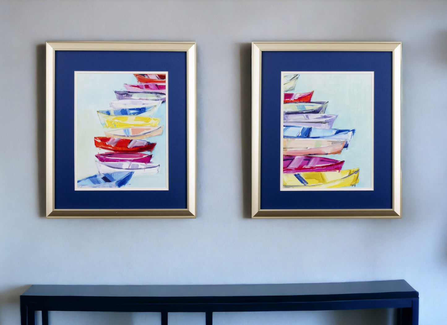 Set of Two Vibrant Boats Watercolor Wall Art