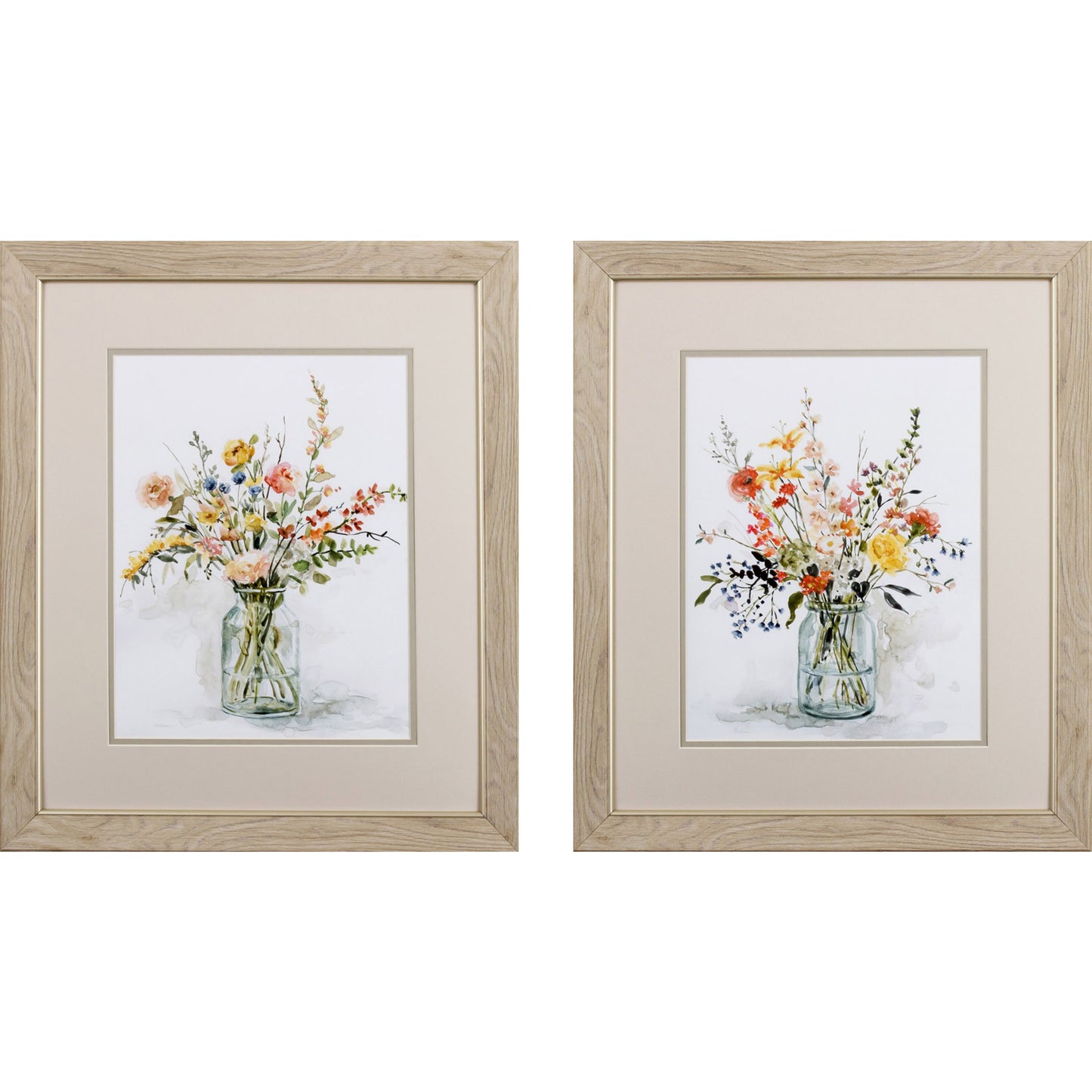 Set of Two Colorful Bouquets Watercolor Wall Art