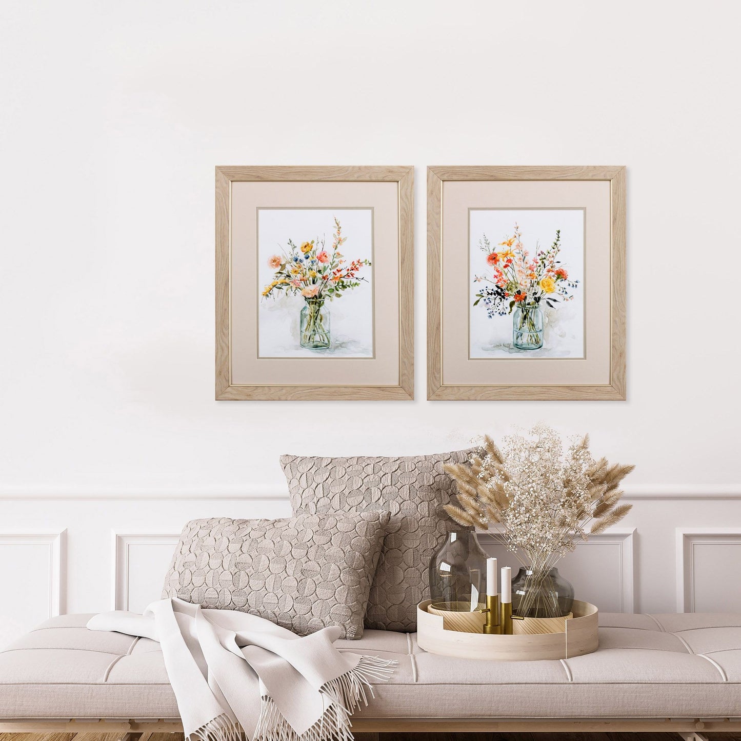 Set of Two Colorful Bouquets Watercolor Wall Art