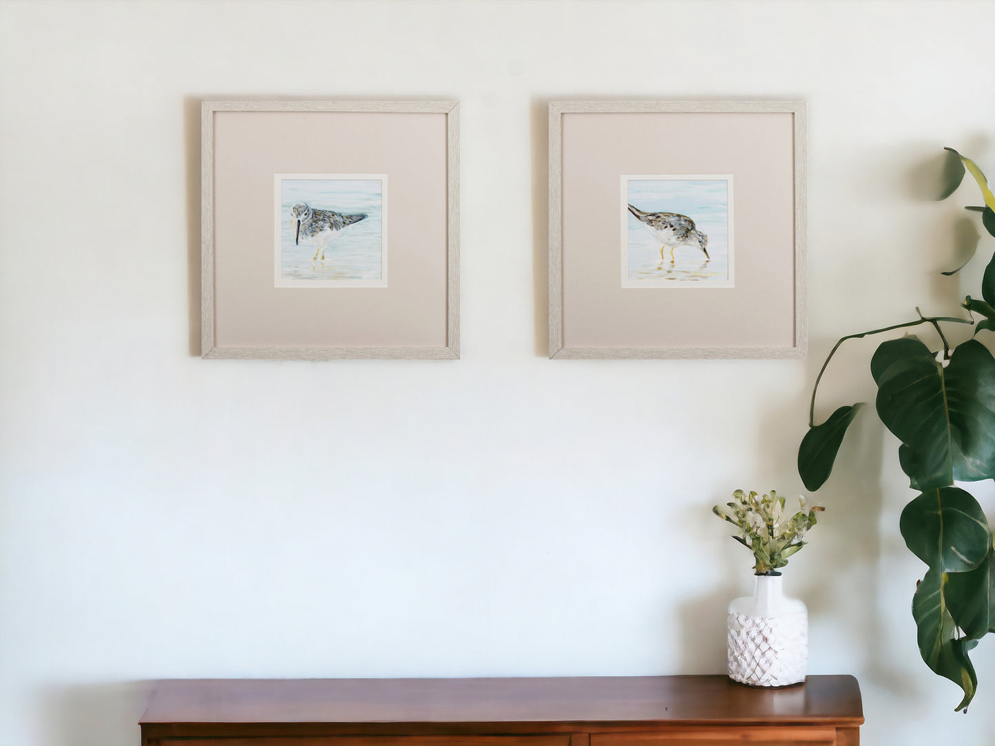 Set of Two Sandpipers Watercolor Wall Art