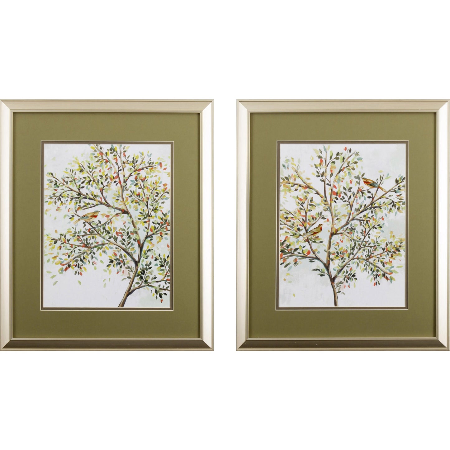 Set of Two Colorful Trees Watercolor Wall Art