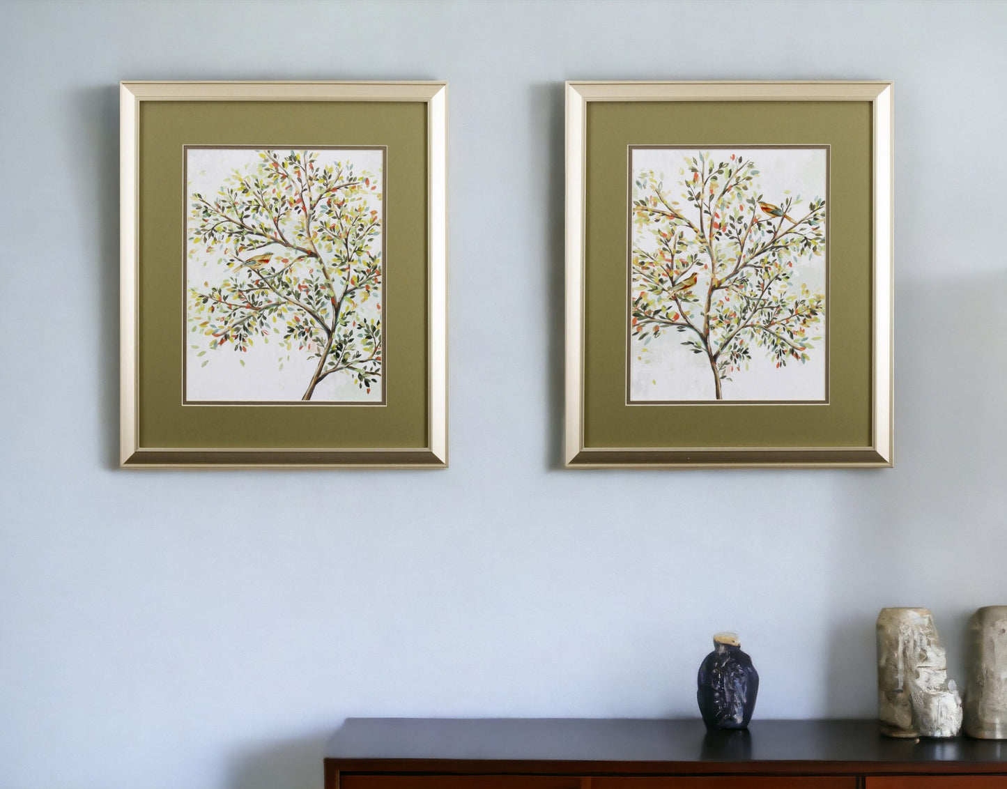 Set of Two Colorful Trees Watercolor Wall Art