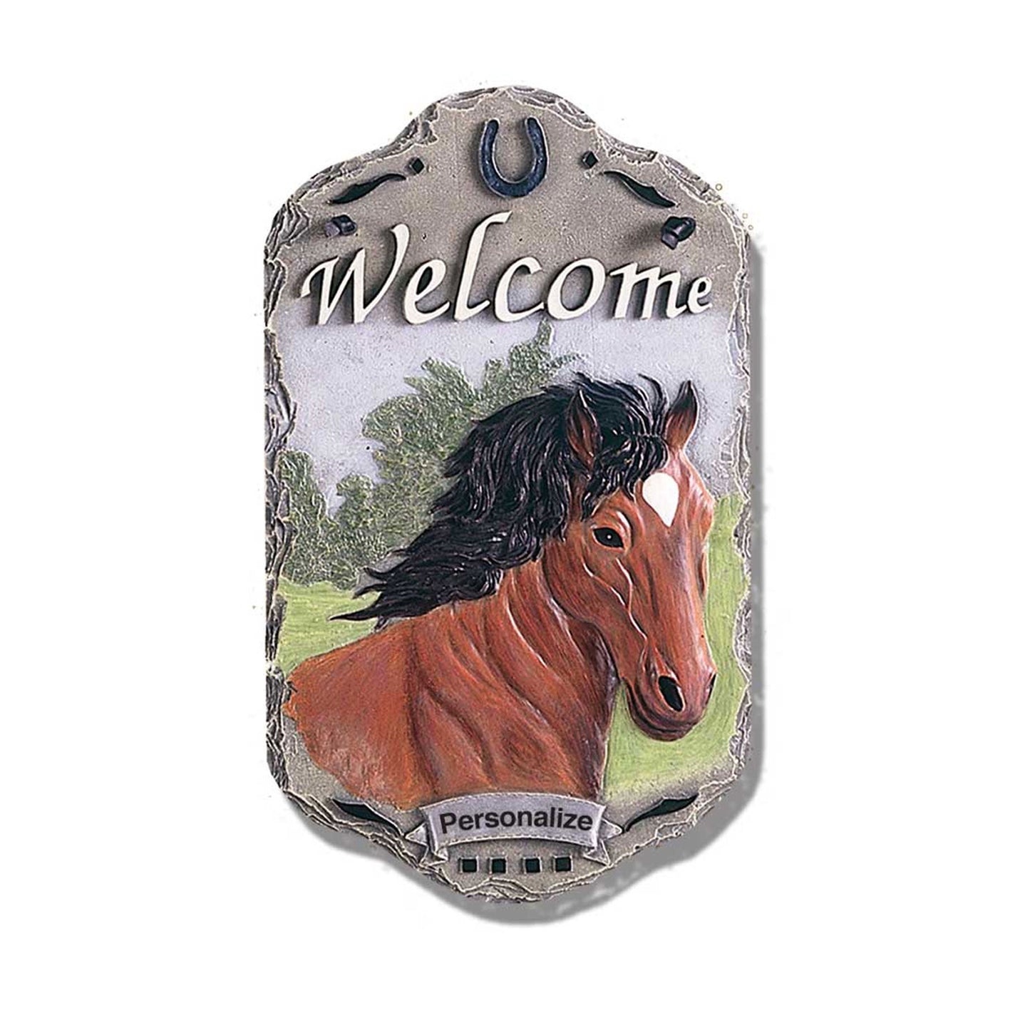 13" X 8" Gray Black and Brown Horse Welcome Resin Wall Decor