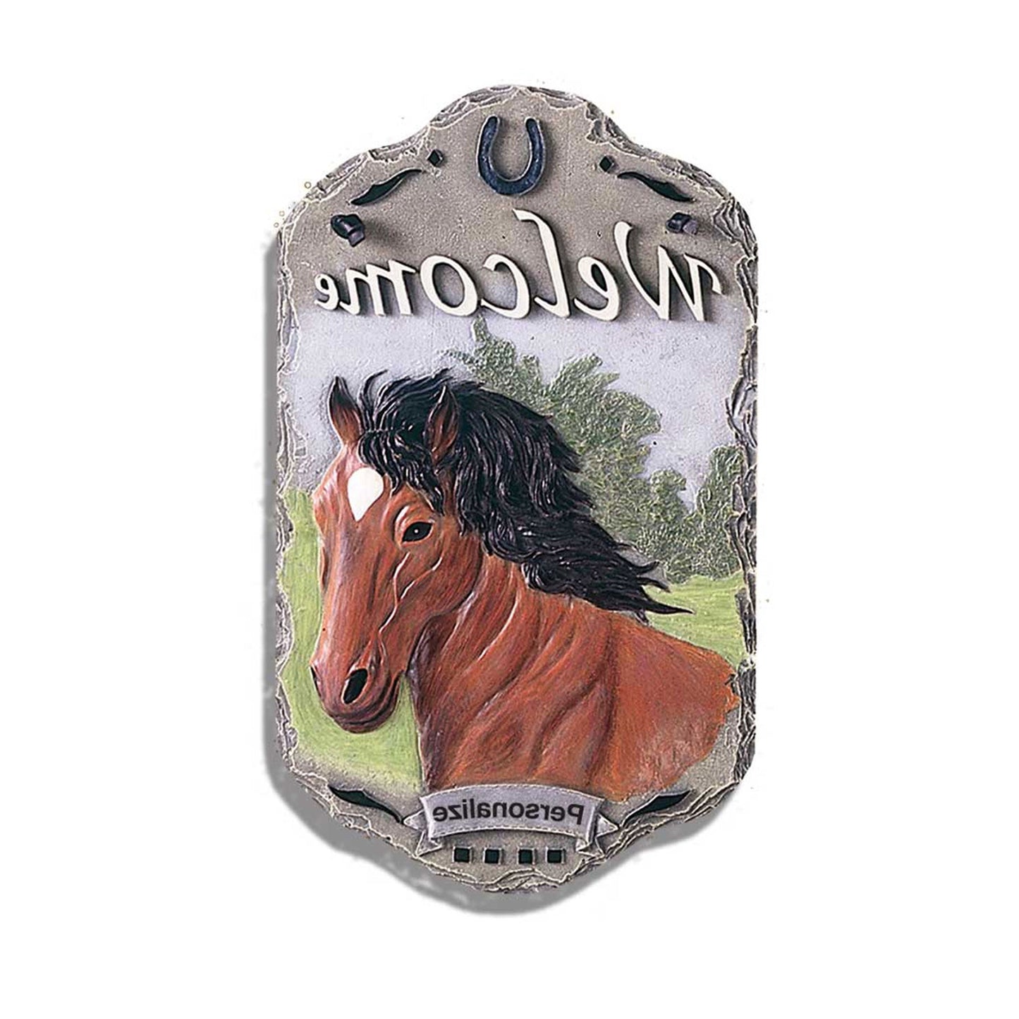 13" X 8" Gray Black and Brown Horse Welcome Resin Wall Decor