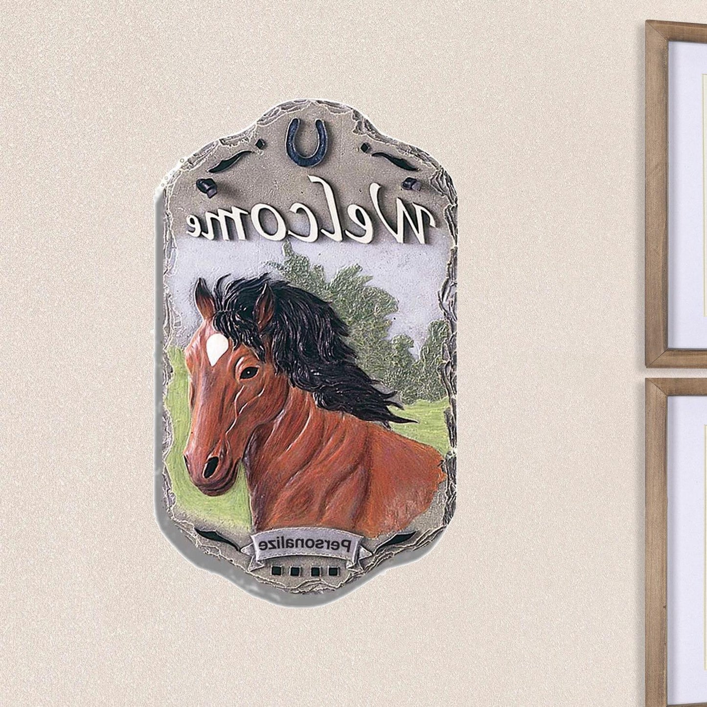 13" X 8" Gray Black and Brown Horse Welcome Resin Wall Decor