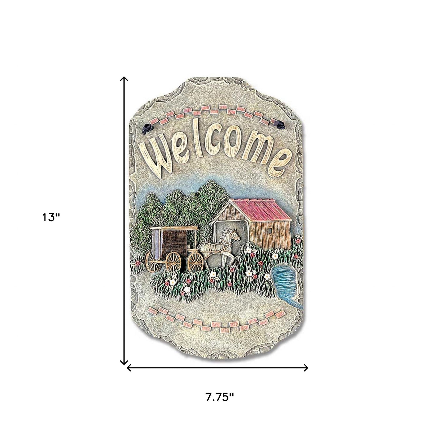 13" X 8" Gray Cream and Green Farm Welcome Resin Wall Decor