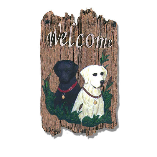 13" X 8" Brown Black and Yellow Dog Welcome Polyresin Wall Decor