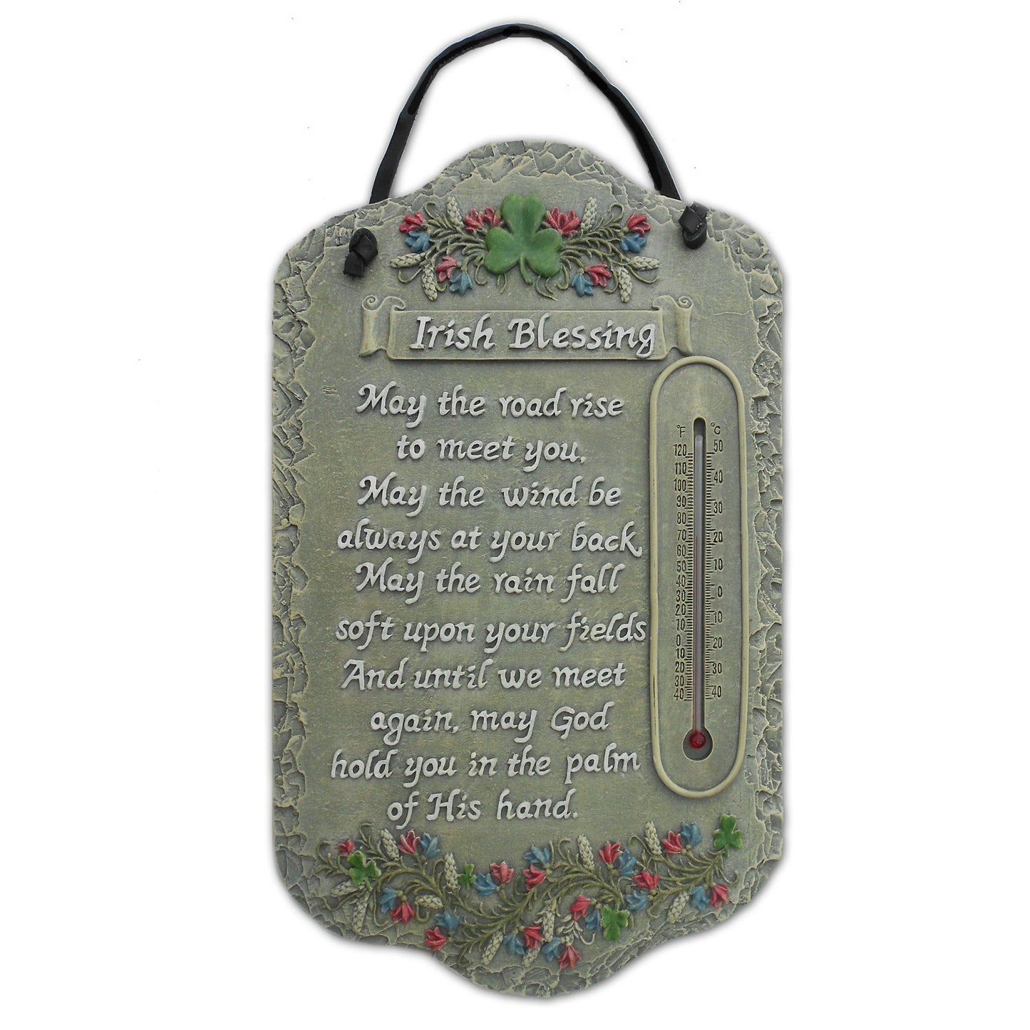 13" X 8" Slate Grey Floral Irish Blessing Thermometer Polyresin Wall Decor