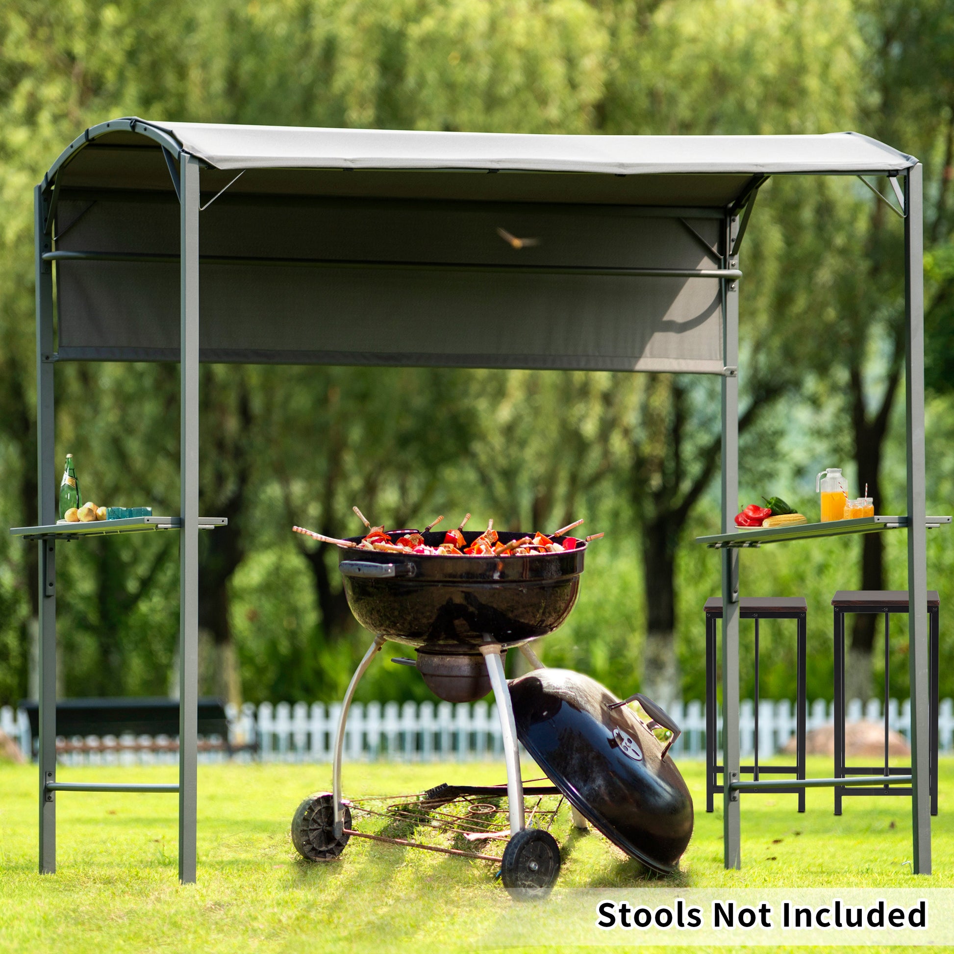 TOPMAX Iron Double Tiered BBQ Grill Gazebo (Gray)-2