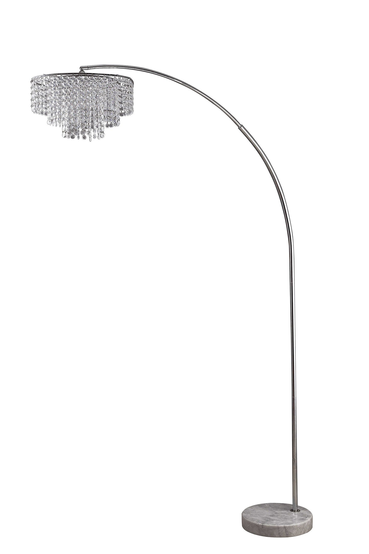 86" Silver And White Arc Floor Lamp With Faux Crystal Beading