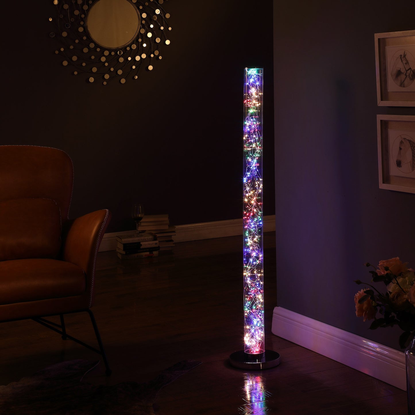 49" Steel LED Column Floor Lamp With Clear Drum Shade